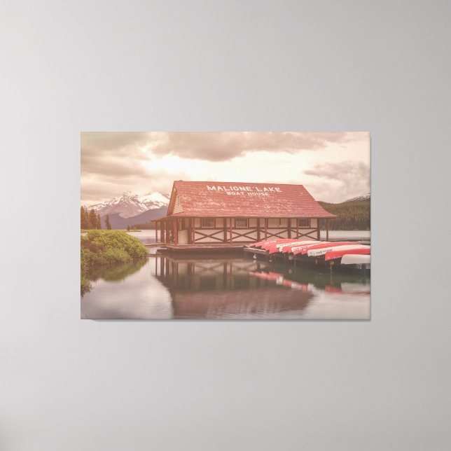 Maligne Lake Boathouse Canvas Print (Front)