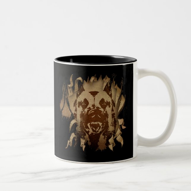 Malinois - Belgian shepherd -Mechelaar on denim Two-Tone Coffee Mug (Right)