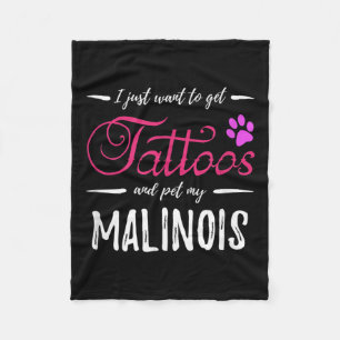 Malinois Dog Lover Tattoo Funny Dog Mum Gift Idea  Fleece Blanket