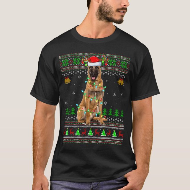 Malinois Dog Ugly Christmas Sweaters Holiday Santa (Front)
