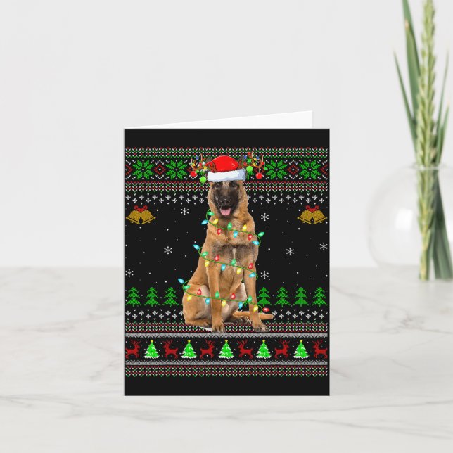 Malinois Dog Ugly Christmas Sweaters Holiday Santa Card (Front)