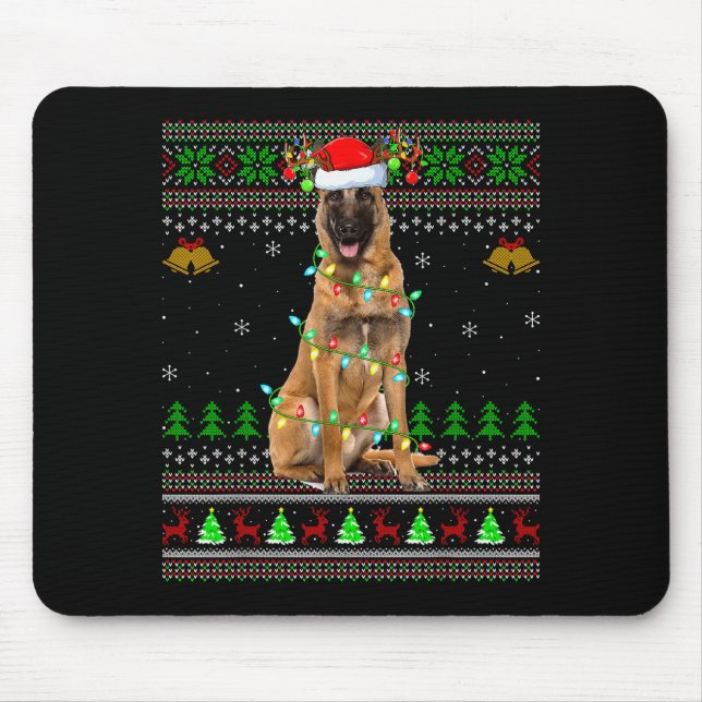 Malinois Dog Ugly Christmas Sweaters Holiday Santa Mouse Mat (Front)