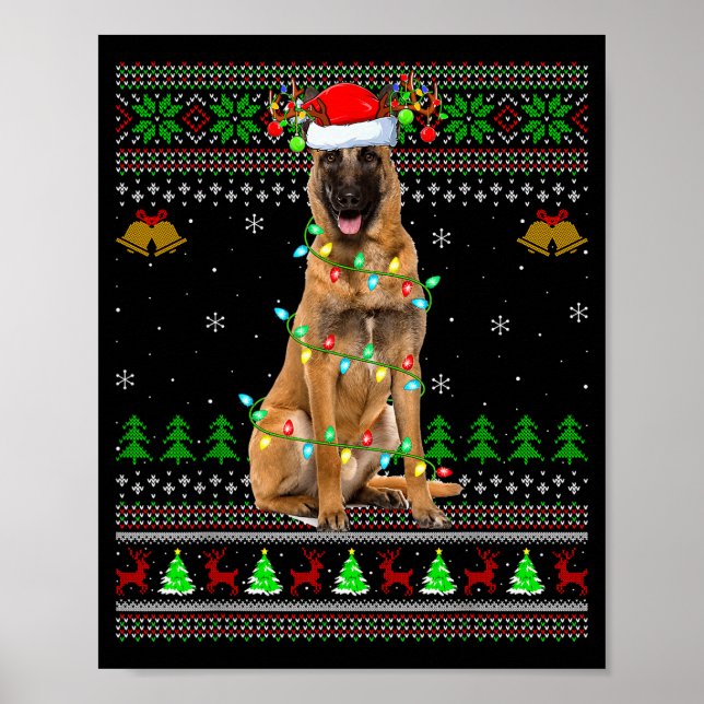 Malinois Dog Ugly Christmas Sweaters Holiday Santa Poster (Front)