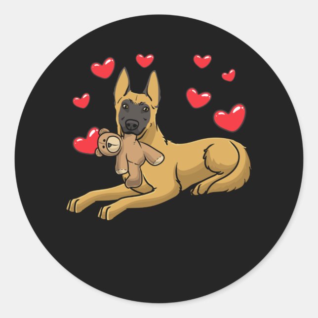 Malinois Dog With Stuffed Animal Belgian Shepherd Classic Round Sticker (Front)