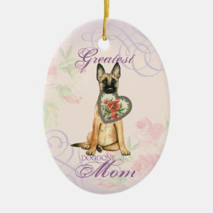 Malinois Heart Mom Ceramic Ornament