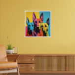 Malinois - POP ART Poster<br><div class="desc">The graphic depicts a Malinois dog in a pop art style,  capturing its energy and charisma through bold colours,  exaggerated forms,  and a dynamic composition</div>