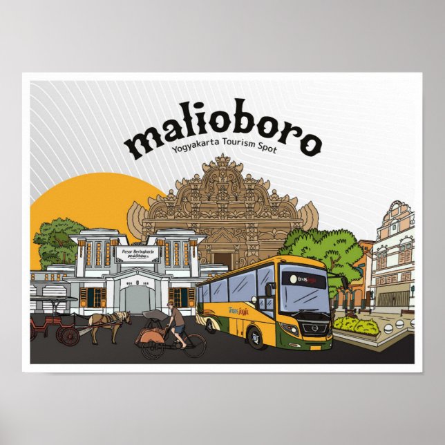 Malioboro Yogyakarta Vintage Travel Illustration Poster (Front)