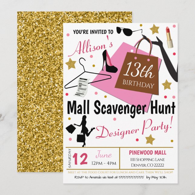 Mall Scavenger Hunt Party Invitation (Front/Back)