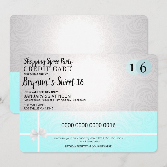 Mall Shopping Spree Credit Card Sweet 16 Party (Front/Back)
