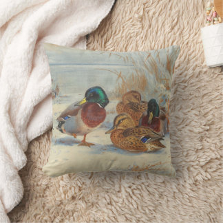 Mallard and teal in the snow, Birds Cushion
