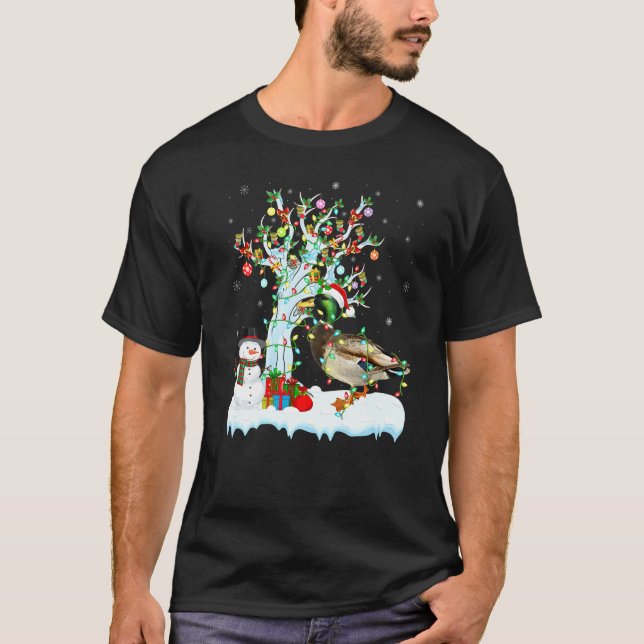 Mallard Bird Xmas Tree Lighting Santa Hat Mallard  T-Shirt (Front)