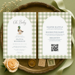 Mallard Duck All in One Gingham Baby Shower Invitation