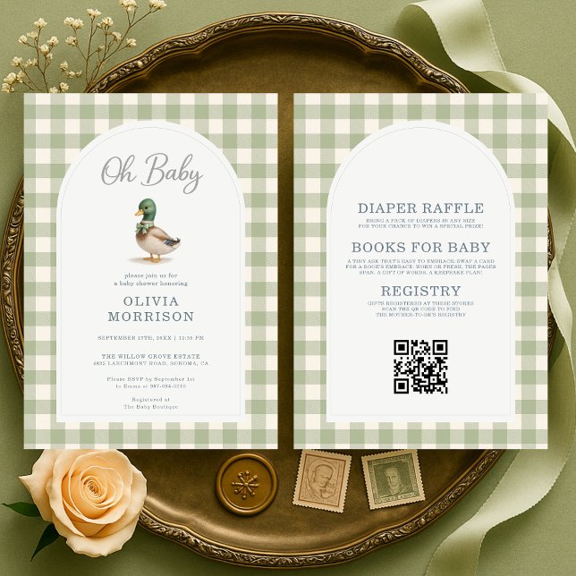 Mallard Duck All in One Gingham Baby Shower Invitation (Creator Uploaded)