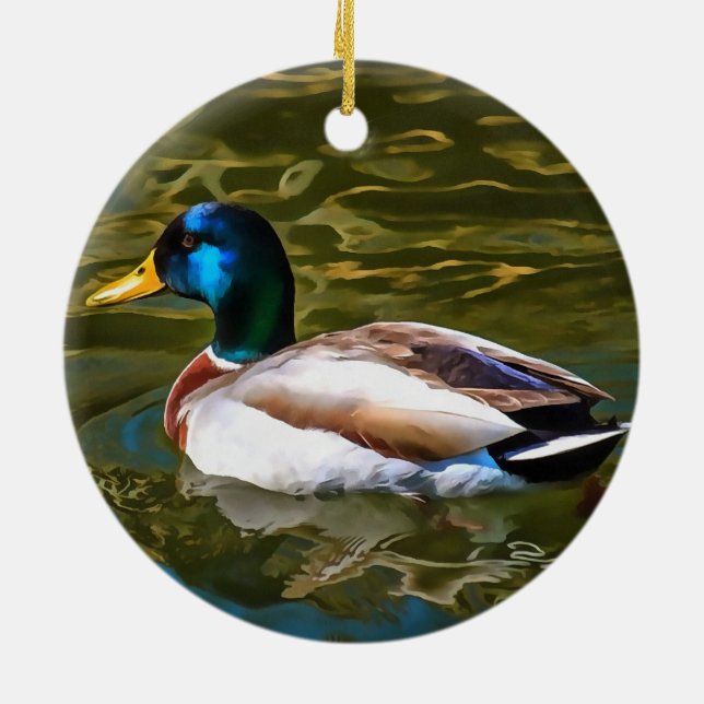 Mallard Duck Artistic Portrait Ceramic Tree Decoration (Back)