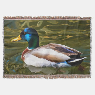 Mallard Duck Artistic Portrait Throw Blanket