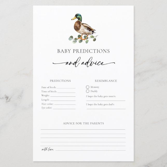 Mallard Duck Baby Predictions & Advice Baby Shower (Front)