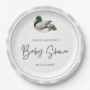 Mallard Duck Baby Shower Gender Neutral Green Paper Plate