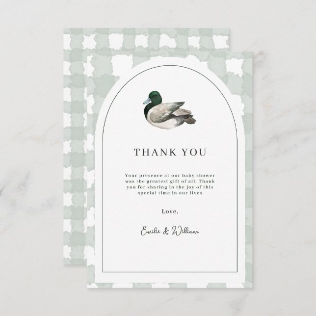 Mallard Duck Baby Shower Gender Neutral Green Thank You Card (Front/Back)