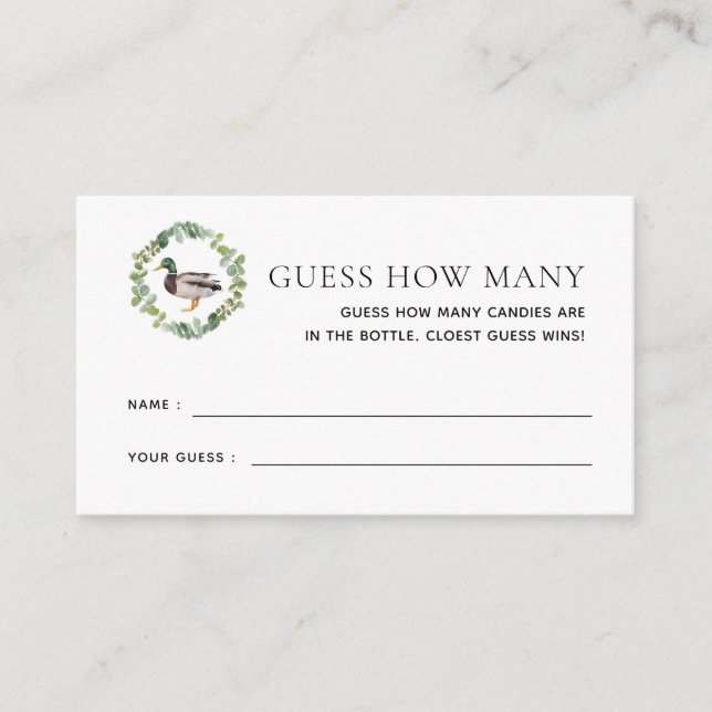 Mallard Duck Baby Shower Guess How Many Game  Enclosure Card (Front)