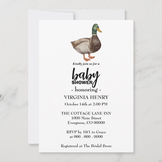 Mallard duck baby shower invitations (Front)