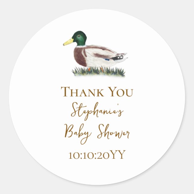 Mallard Duck Baby Shower Thank You Favour Classic Round Sticker (Front)