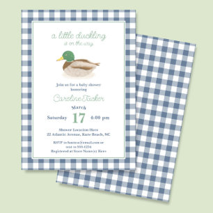Mallard Duck Blue Plaid Hunting Baby Shower Invitation