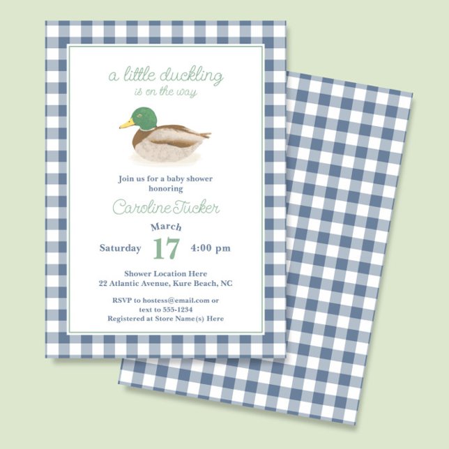 Mallard Duck Blue Plaid Hunting Baby Shower Invitation (Creator Uploaded)