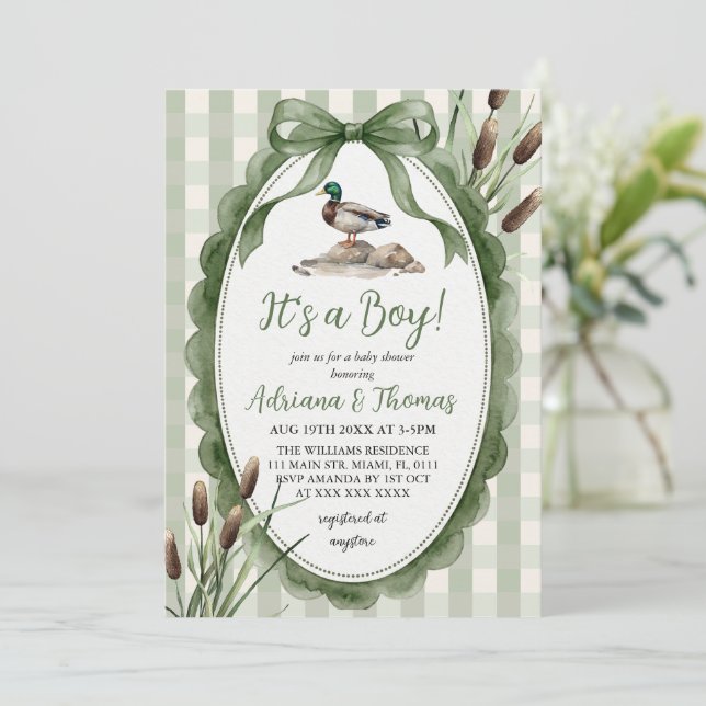 Mallard Duck Boy Baby Shower  Invitation (Standing Front)