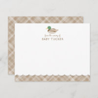 Mallard Duck Brown Preppy Plaid Baby Boy Note Card