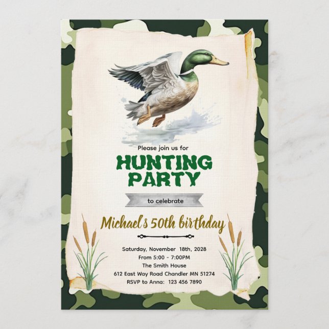 Mallard Duck Camo Birthday Invitation (Front)