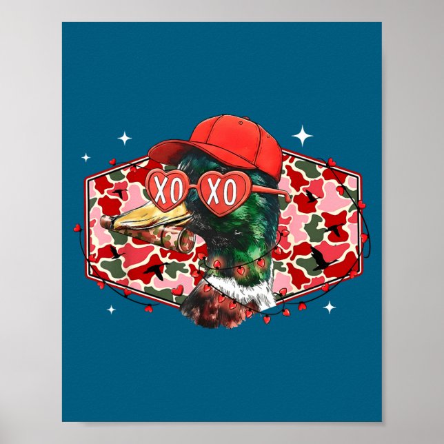 Mallard Duck Camouflage Happy Valentine's Day Hunt Poster (Front)