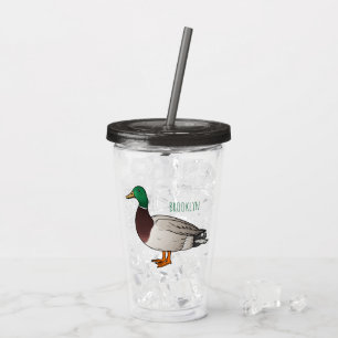 Mallard duck cartoon illustration acrylic tumbler