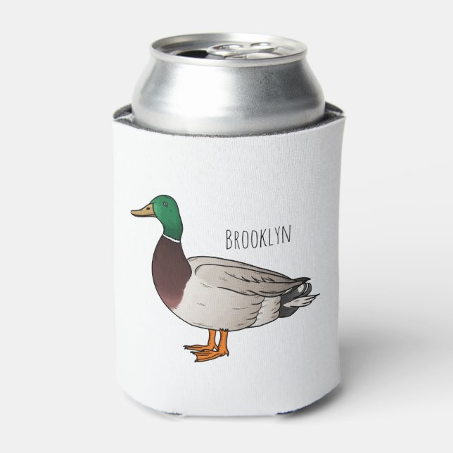 Mallard duck cartoon illustration can cooler (Can Front)