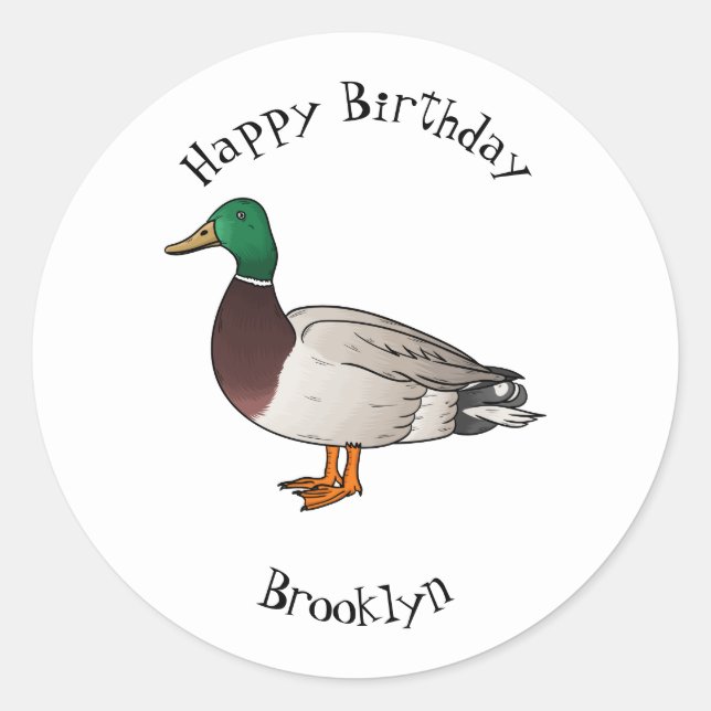 Mallard duck cartoon illustration classic round sticker (Front)