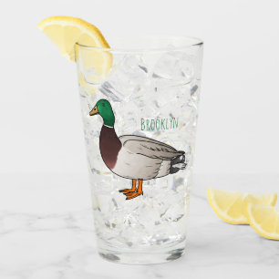 Mallard duck cartoon illustration  glass