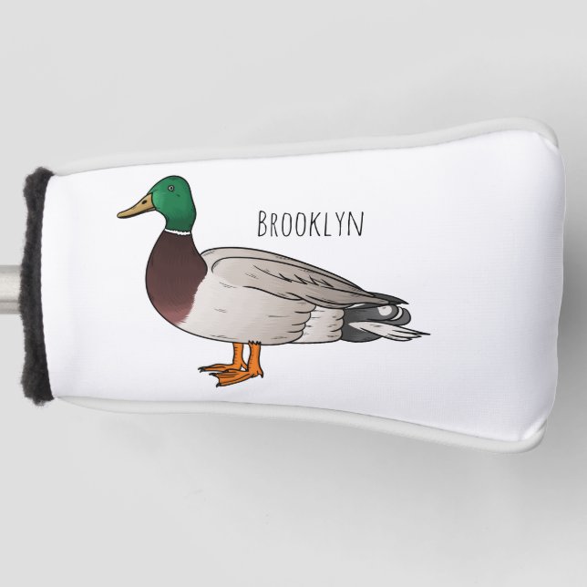 Mallard duck cartoon illustration golf head cover (Front)