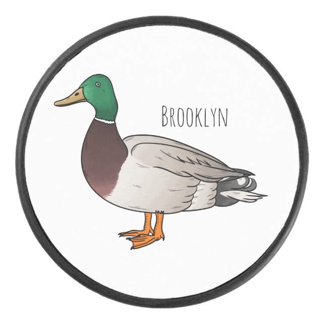 Mallard duck cartoon illustration hockey puck (Front)
