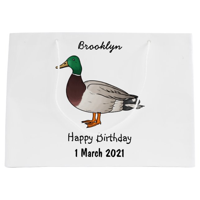 Mallard duck cartoon illustration  large gift bag (Front)