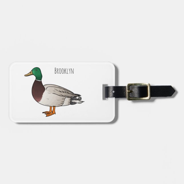 Mallard duck cartoon illustration luggage tag (Front Horizontal)