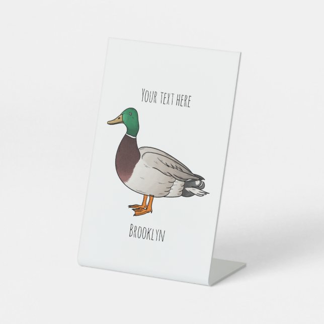 Mallard duck cartoon illustration  pedestal sign (Front)