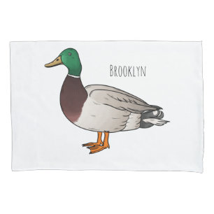 Mallard duck cartoon illustration  pillowcase