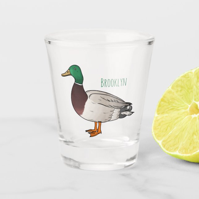 Mallard duck cartoon illustration  shot glass (Front)