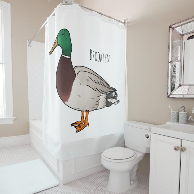 Mallard duck cartoon illustration  shower curtain (In Situ)