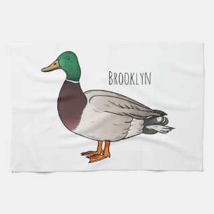 Mallard duck cartoon illustration tea towel