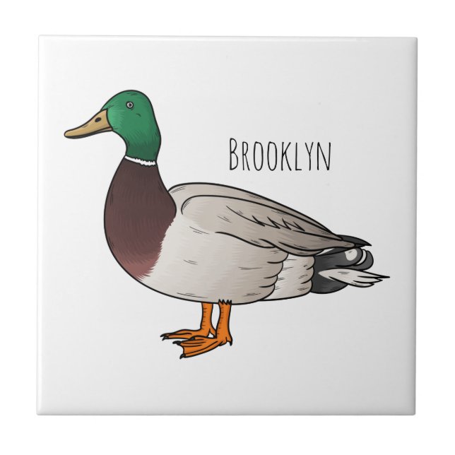 Mallard duck cartoon illustration tile (Front)