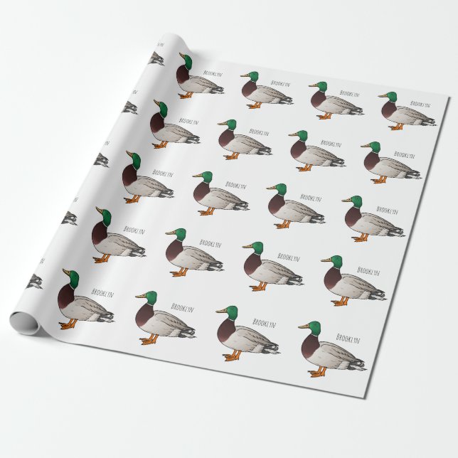 Mallard duck cartoon illustration wrapping paper (Unrolled)