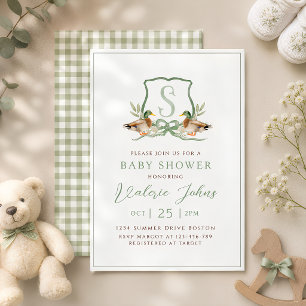 Mallard Duck Crest Monogram Baby shower Invitation