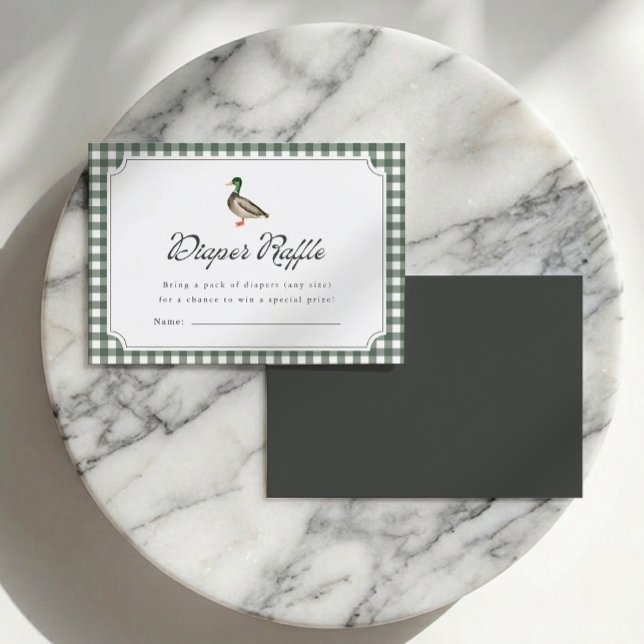 Mallard Duck Diaper Raffle Green Gingham Card (Creator Uploaded)