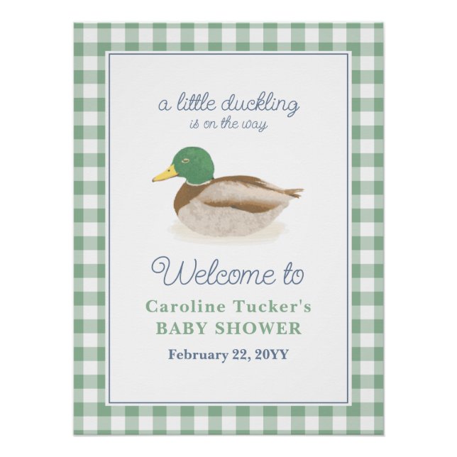 Mallard Duck Duckling Country Hunting Baby Shower Poster (Front)