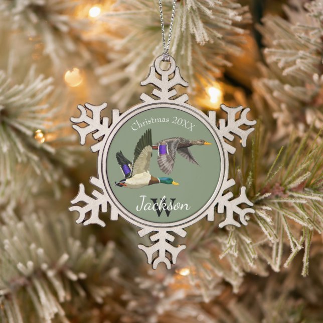 Mallard Duck Enthusiasts Gift   Snowflake Pewter Christmas Ornament (Tree)